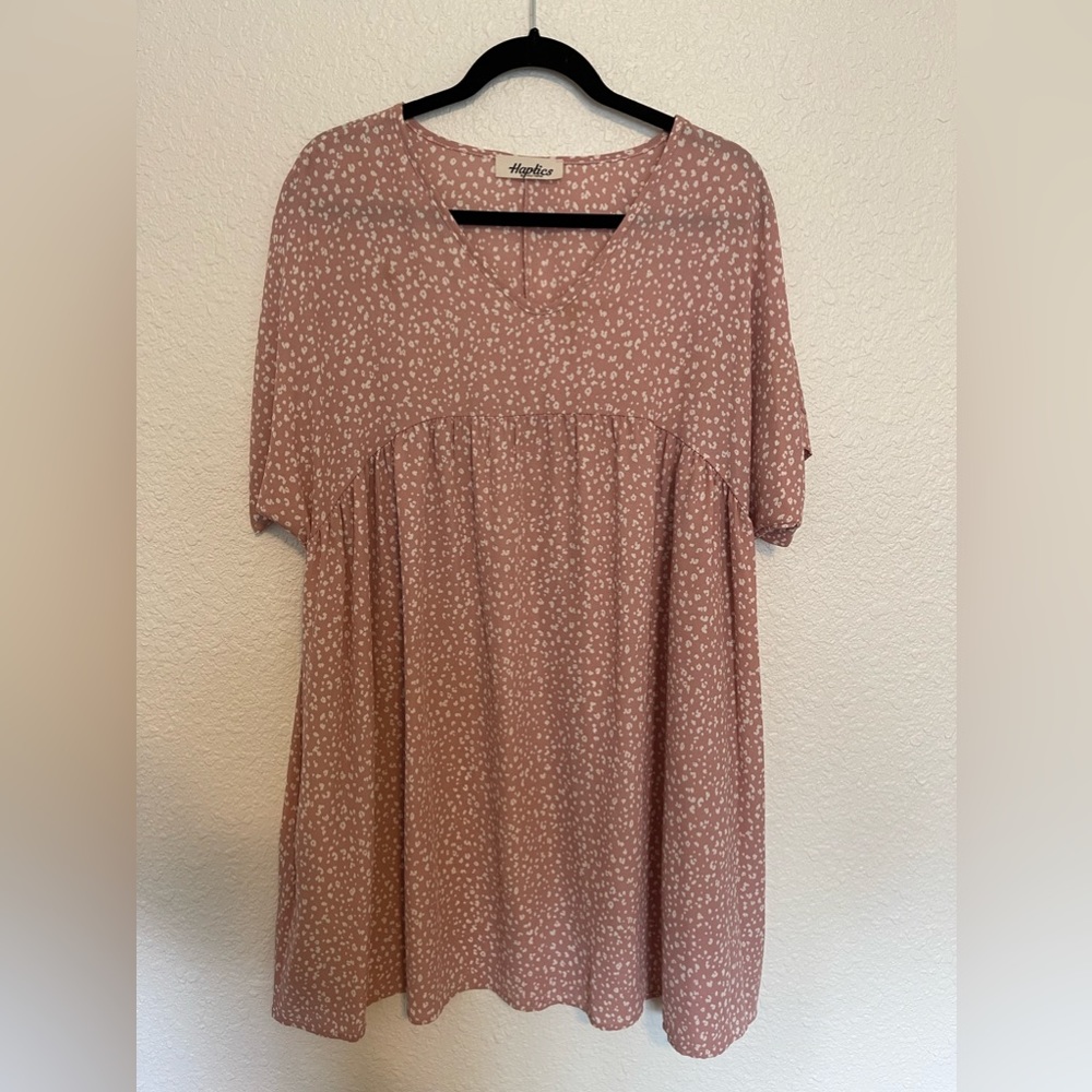 NWOT Babydoll Dress in Dusty Pink and White - Oversized and Flowy
